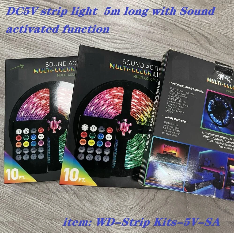 DC5V Strip Light with Sound Activated Function 5050 RGB LED Lights for Bedroom Changing Lights Blister 5m Kits LED Strip Light